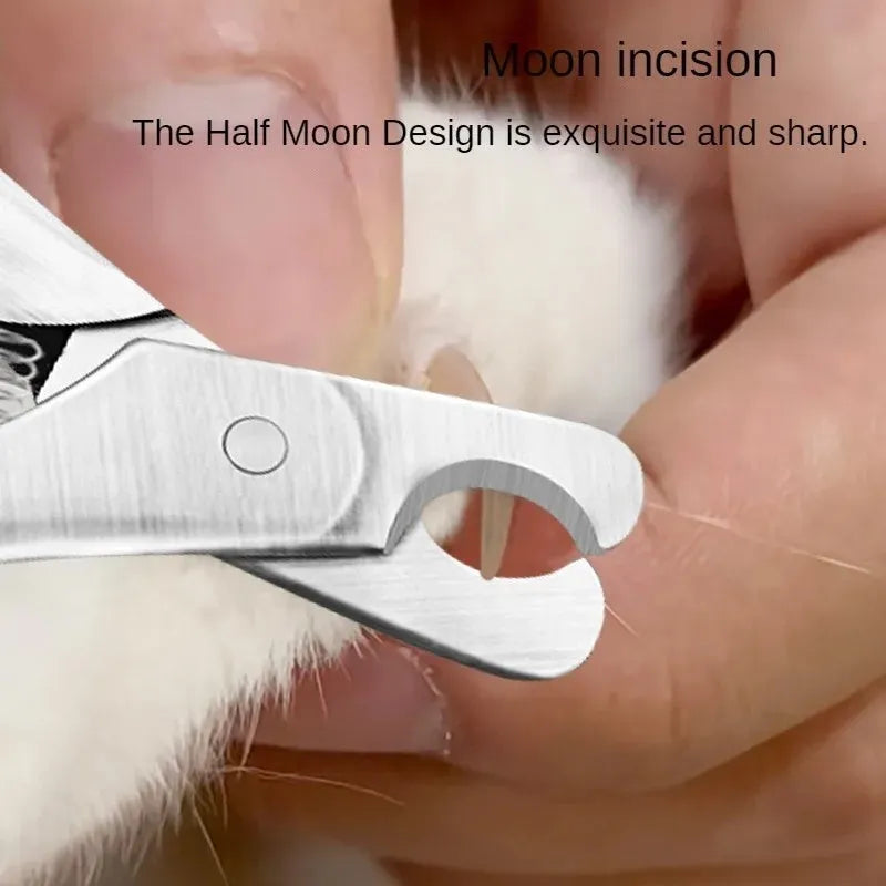 Silver professional pet nail clipper with stainless steel blades and safety guard for dog and cat grooming.