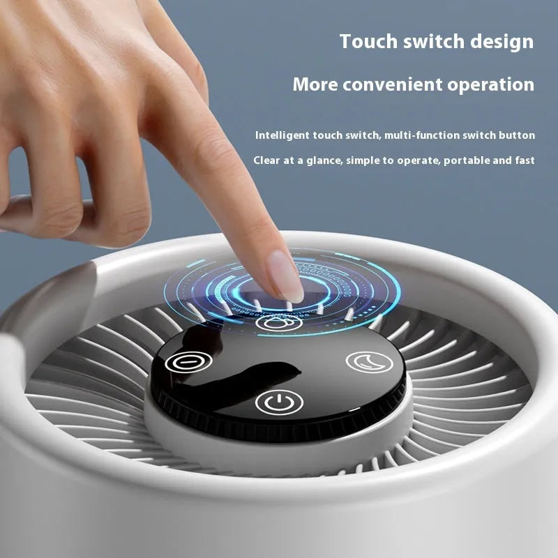White desktop air purifier unit with USB cable for small room odour and smoke removal