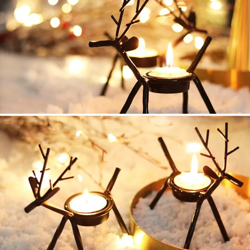Iron Christmas deer candlestick holder with elk bracket design in black colour
