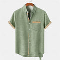 Loose fit linen short sleeve shirt with ocean fish pattern on lapel