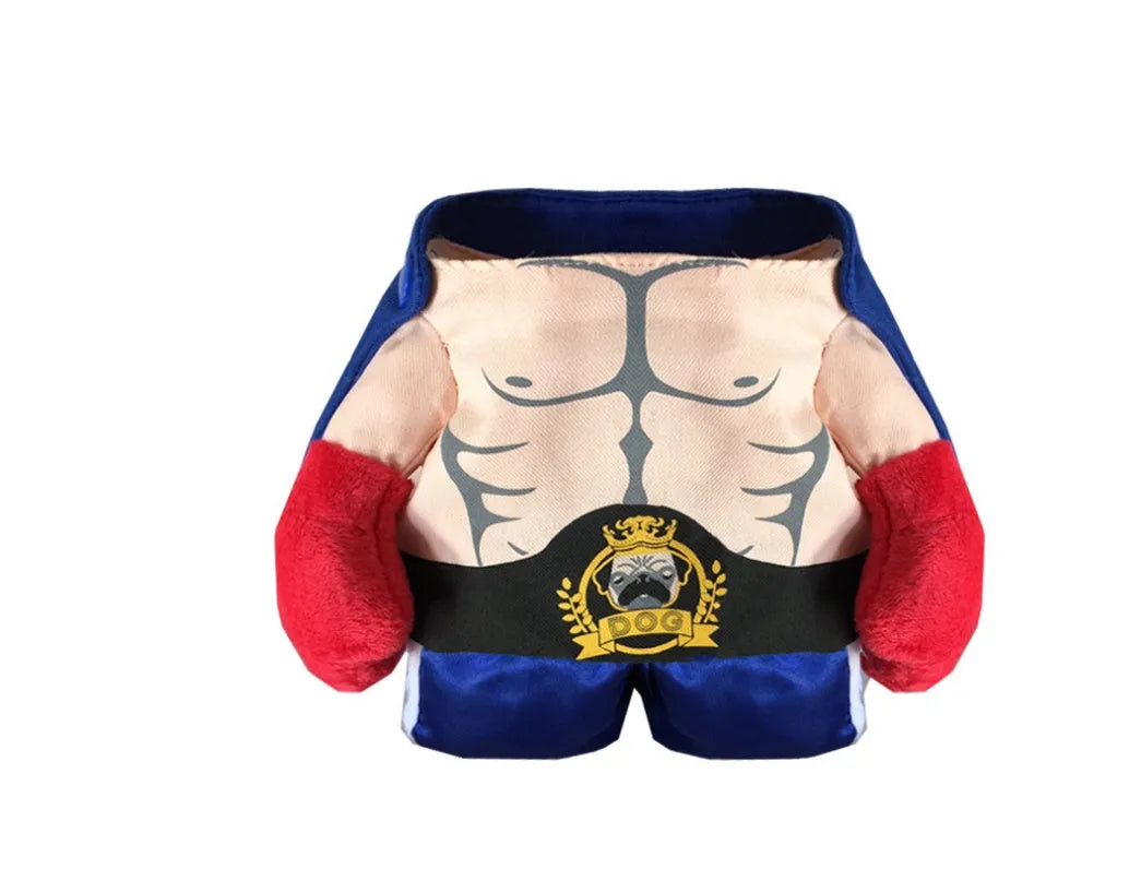 Blue polyester boxer cat costume with four size options S M L XL bust measurements