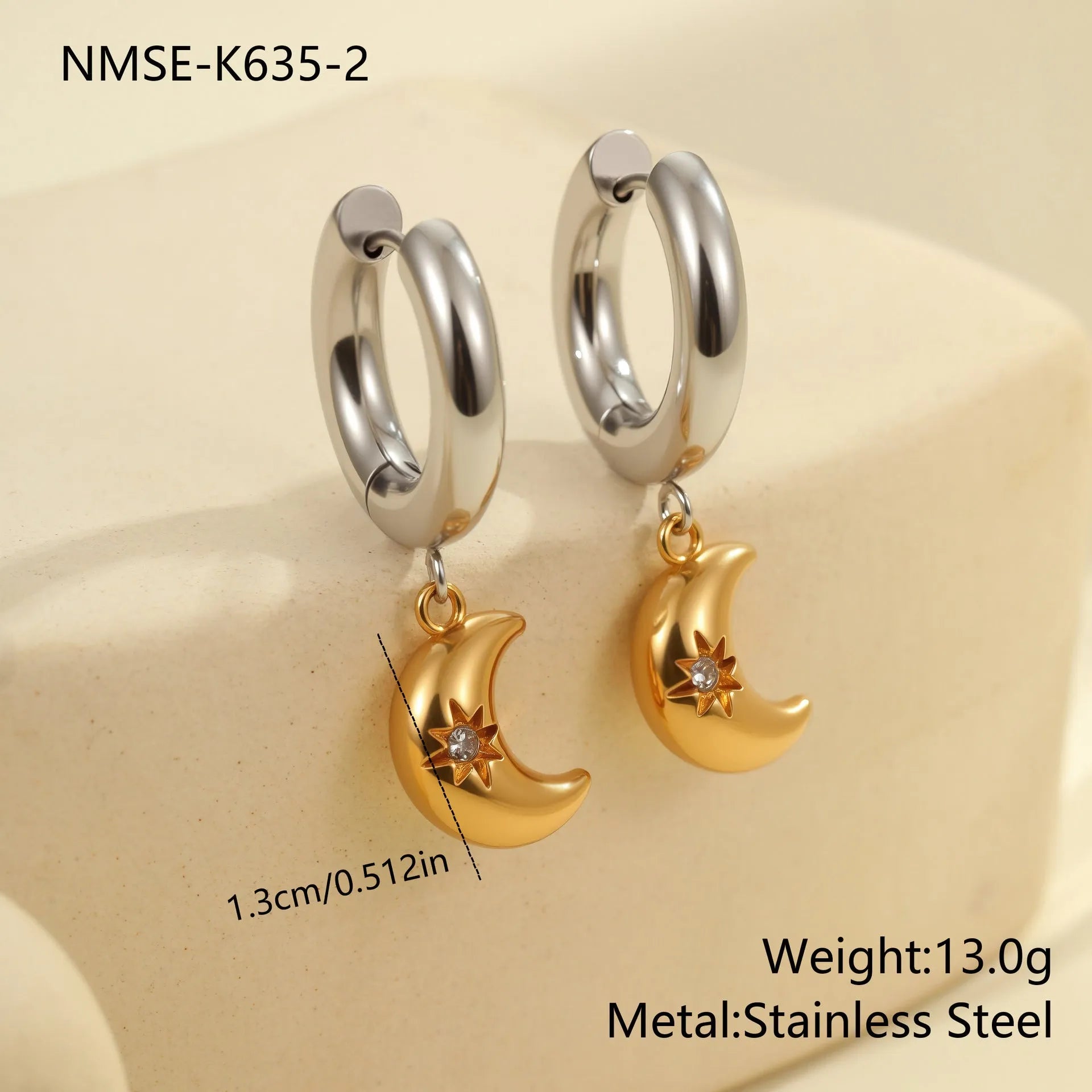 Christmas tree shaped stainless steel earrings with 18K gold electroplated finish and heart star geometric accents