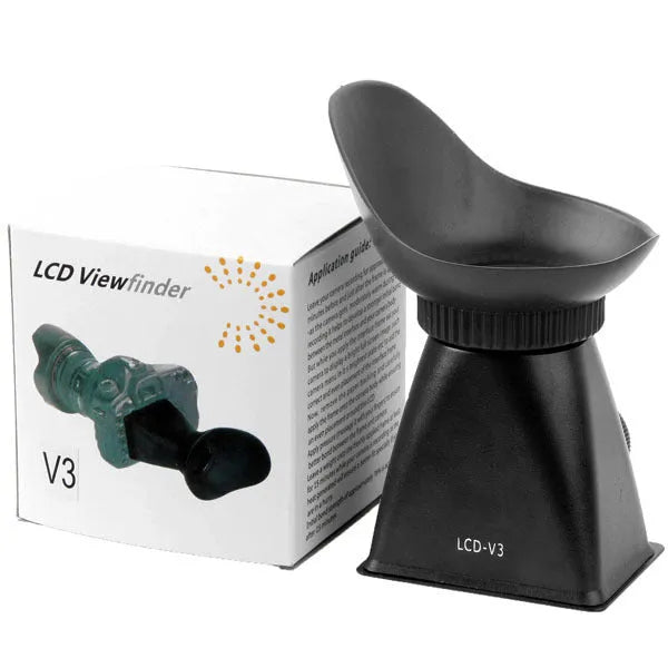 Black camera LCD viewfinder with magnetic mount for DSLR video shooting.