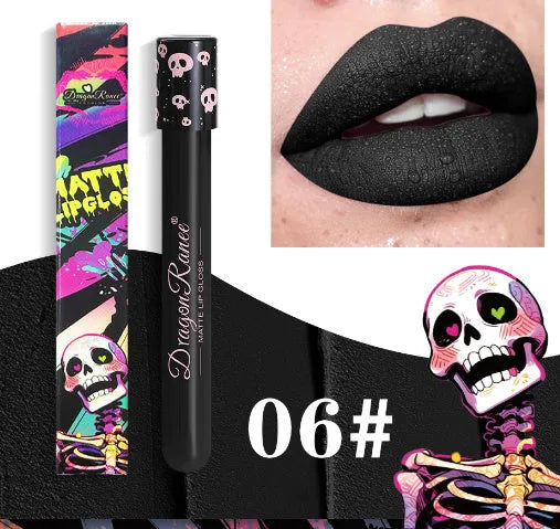 Halloween creative makeup lip gloss in skull test tube with matte gold silver finish