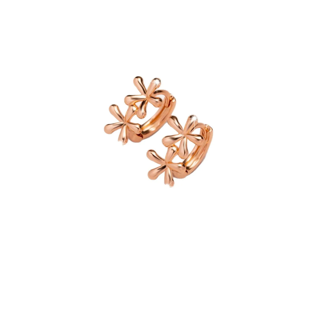 Circular rose gold earrings featuring a waterdrop flower design for women.