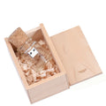 Chocolate brown wooden USB drive in a drift bottle storage disk shape with custom lettering on the side.