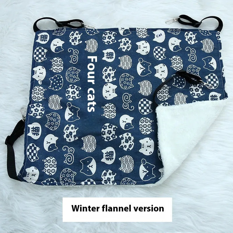 Cat fleece-lined hanging hammock in winter colour design for cage
