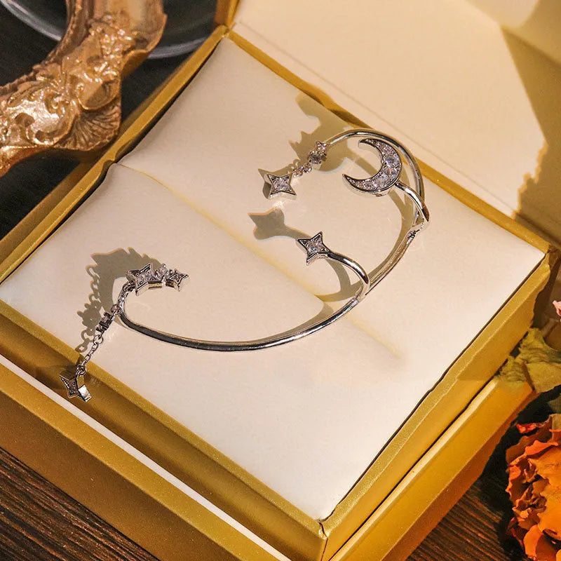 Women's dainty butterfly sequins non-pierced earrings set with metal cuff and screw back chain linked design