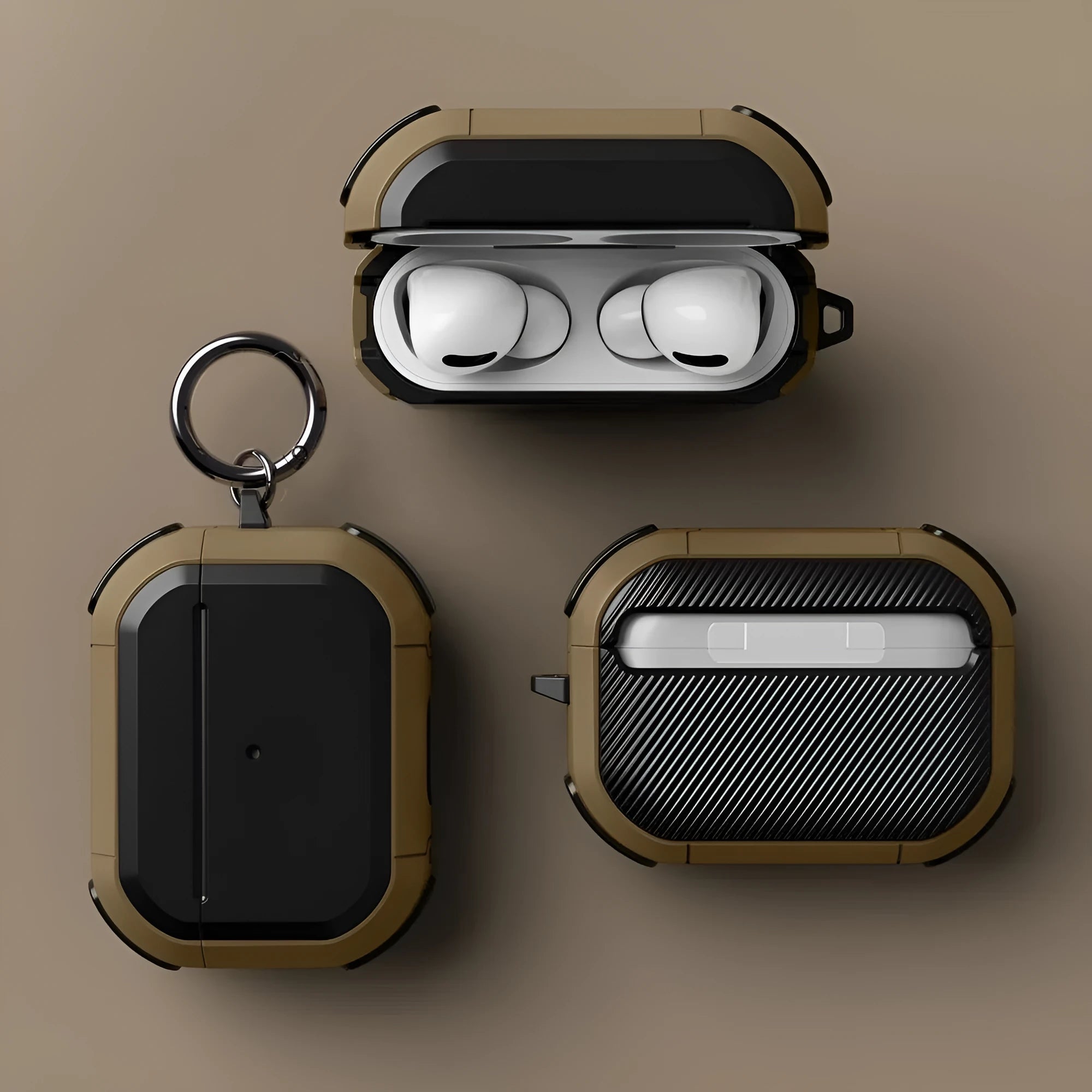 Black protective hard shell case for Apple AirPods Pro and AirPods 1/2 on a white background.