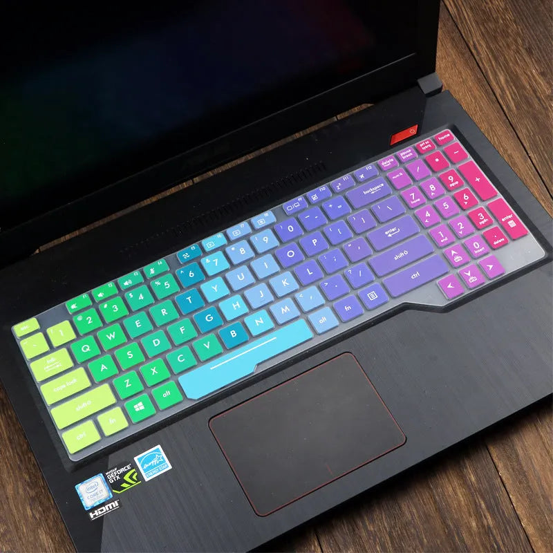 ASUS Flight laptop keyboard protective film cover shown in multiple colour options.