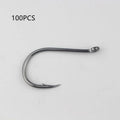 Bulk pack of barbed alloy carbon steel fishing hooks in various sizes for sea fishing.