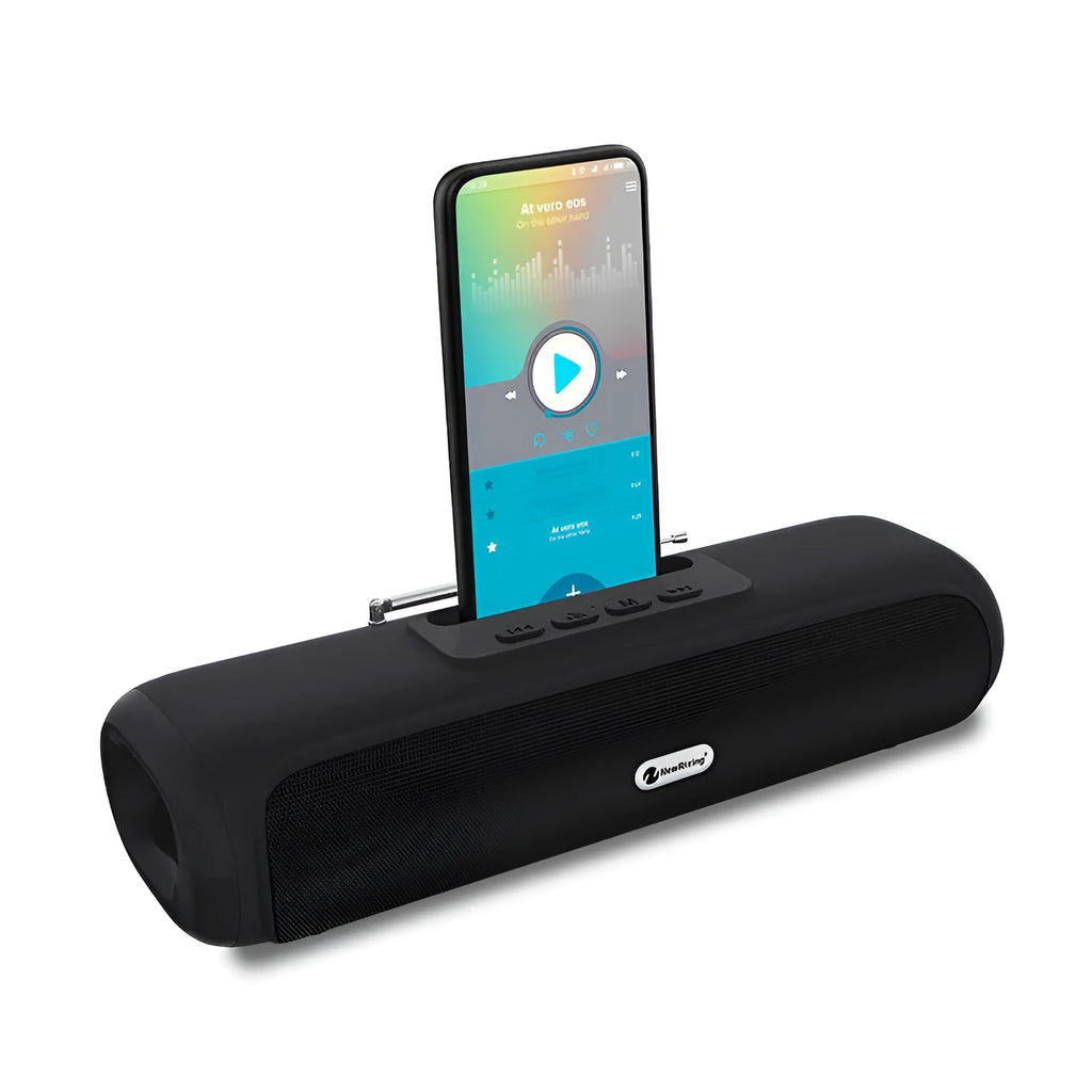 Desktop wireless long strip radio subwoofer in black, blue, red, or silver grey colours