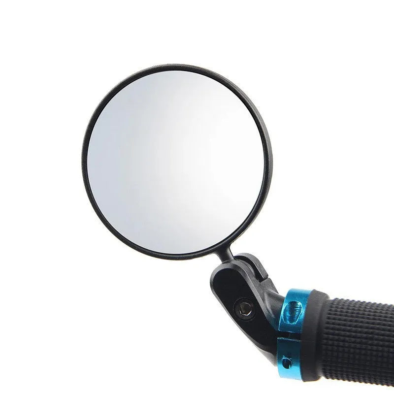 Black ABS plastic folding convex rearview mirror showing 7cm diameter reflector.