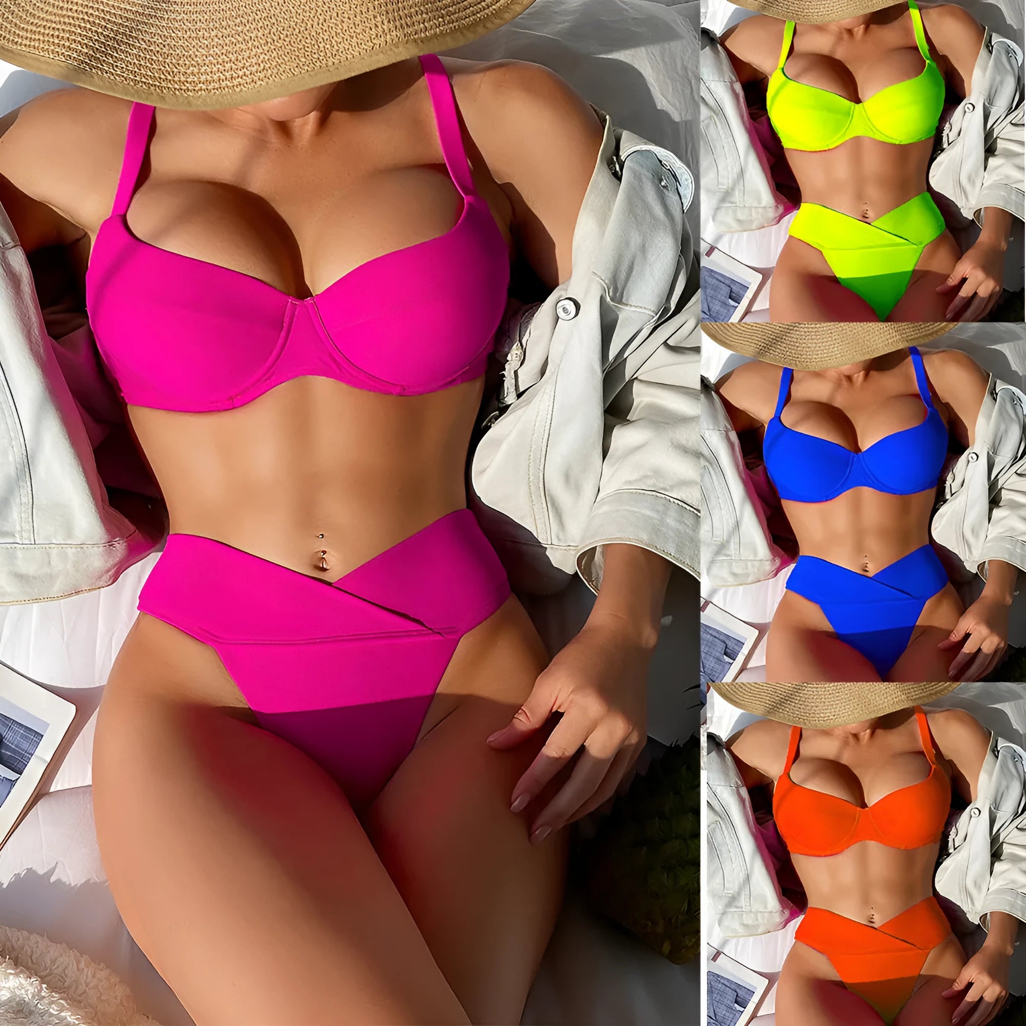 Solid colour sleeveless bikini swimsuit in nylon fabric for swimming sports