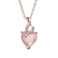 Women's heart-shaped pink synthetic crystal pendant necklace with rose gold electroplated chain