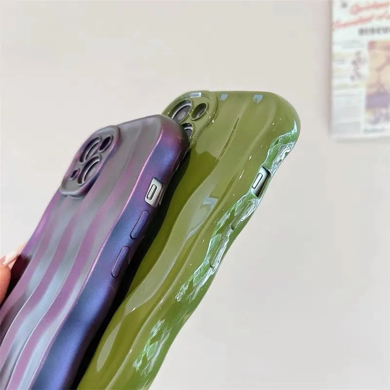 Silicone iPhone 17 phone case with water ripple texture in solid colours for anti-fall protection
