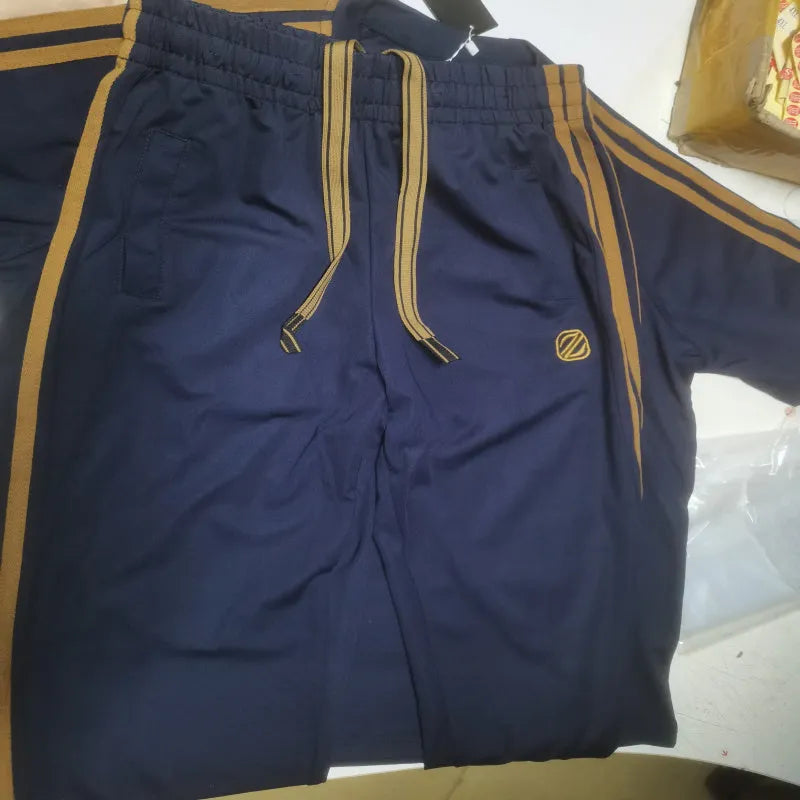Men's blue short sleeve suit set with ironing-free polyester fabric