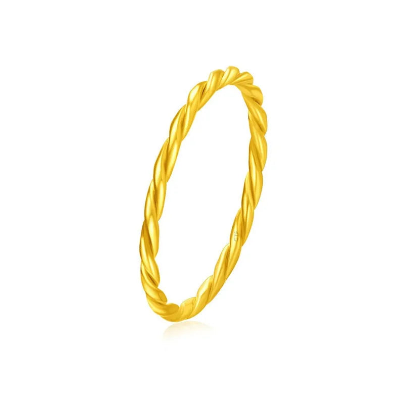 Women's simple bracelet ring in brass gold plating, showing matte, glossy, and twist style options.