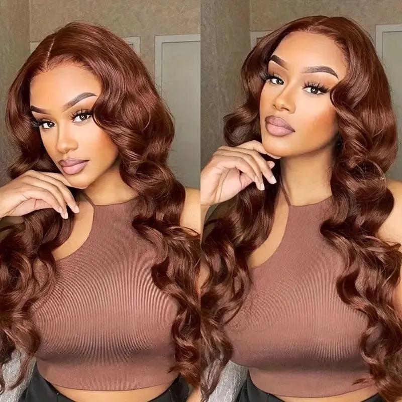 Dark brown long curly women's wig with side bangs and front lace cap