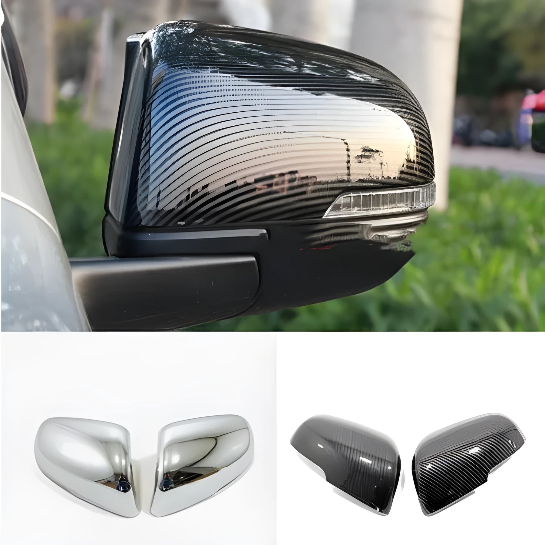 Rearview mirror protection covers with tremella patterned stickers in silver and black options