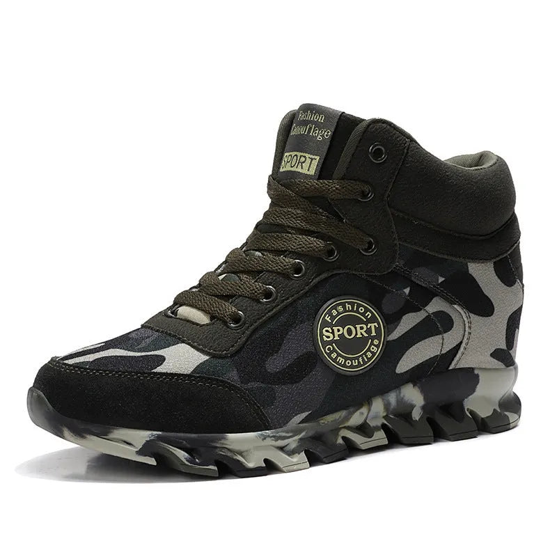 Women's green camouflage canvas sneakers with rubber soles showing side view