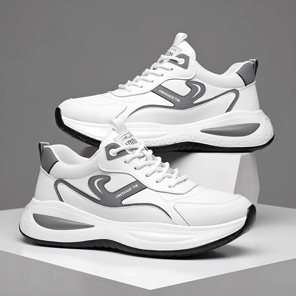 Men's leather casual white shoes low top outdoor mountaineering PVC sole front lace-up round toe solid colour