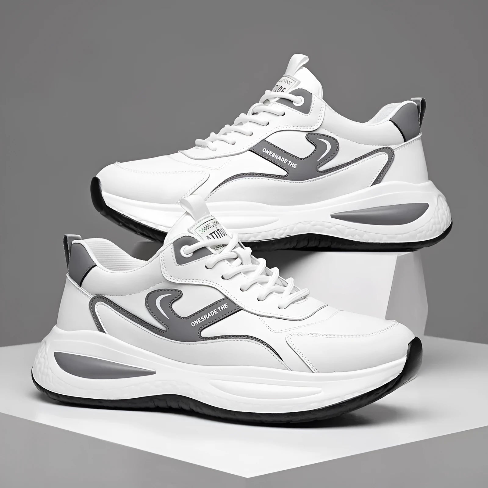 Men's leather casual white shoes low top outdoor mountaineering PVC sole front lace-up round toe solid colour