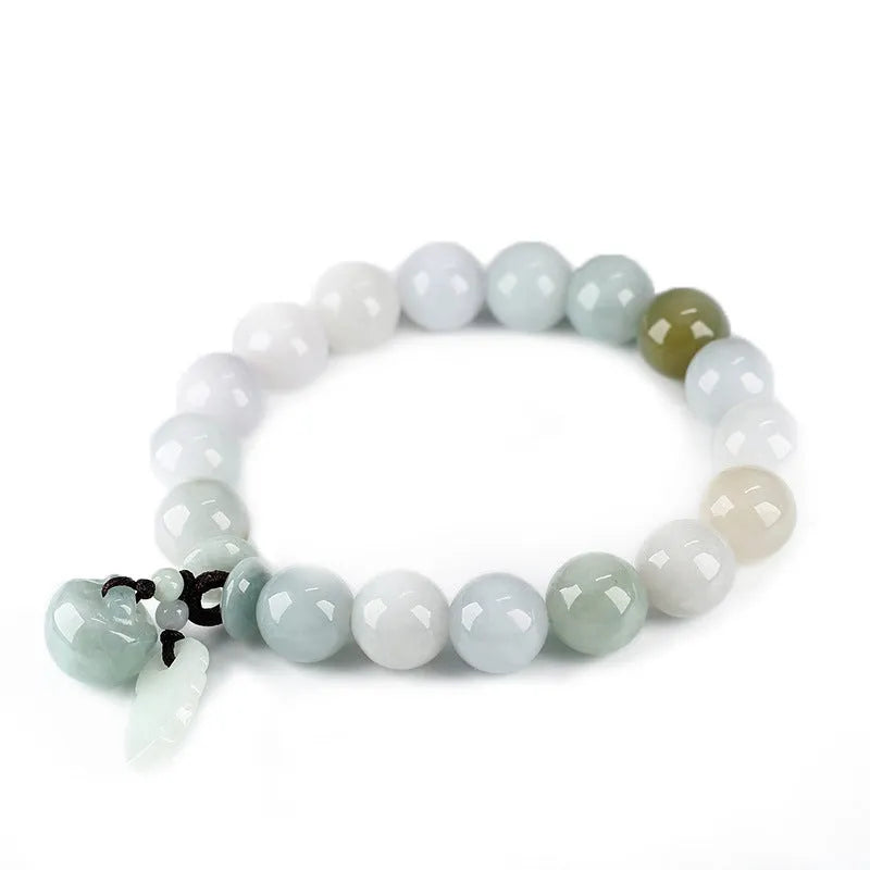 Natural jade hanging bracelet with carved pendant showing geometric design