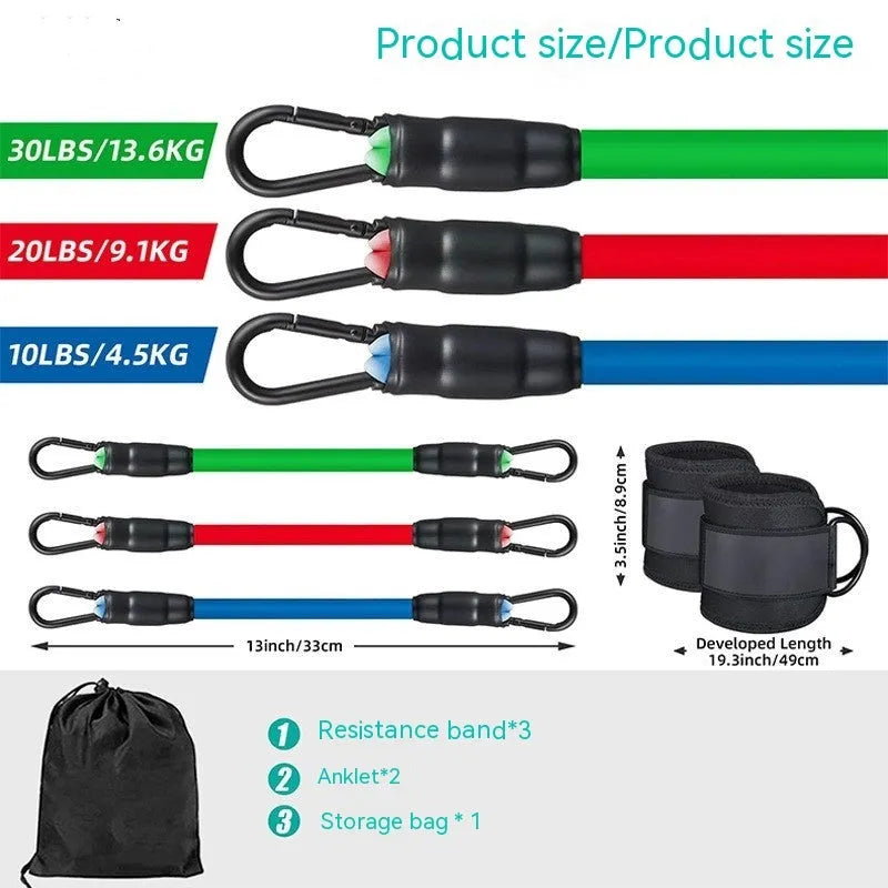 Yoga exercise hip lifting tension band set with three resistance levels and foot loops