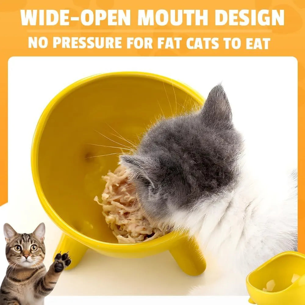 Green four-legged ceramic pet bowl for cats and small dogs on floor