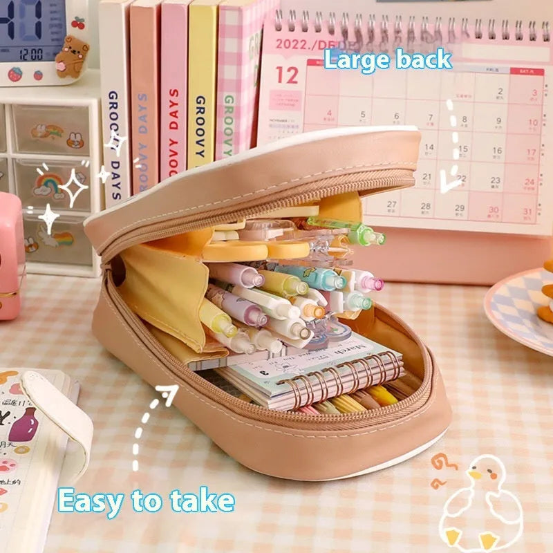 Transparent PVC pencil case with colourful cartoon character design