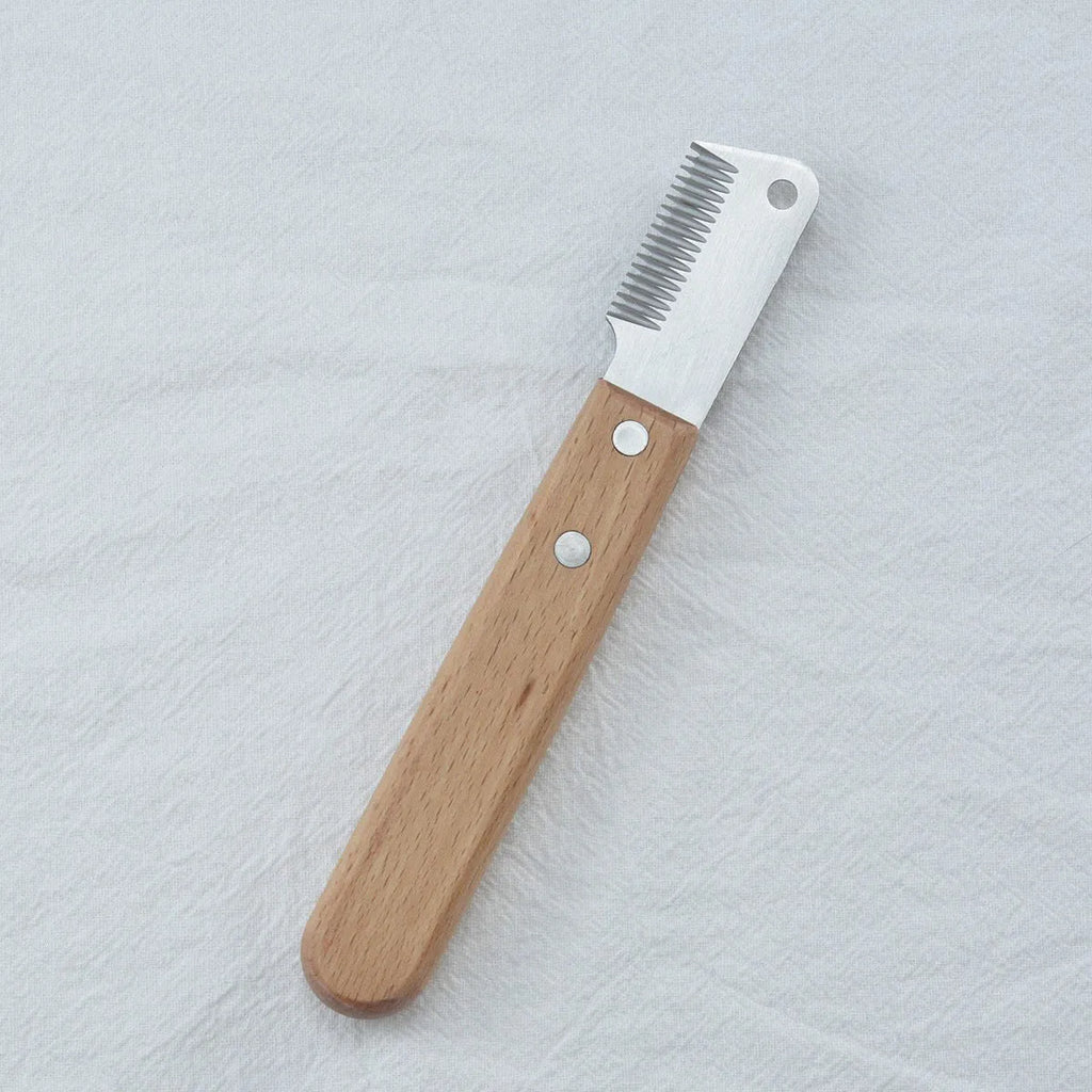 Pet stripping comb and grooming knife with wood handle for dogs and cats