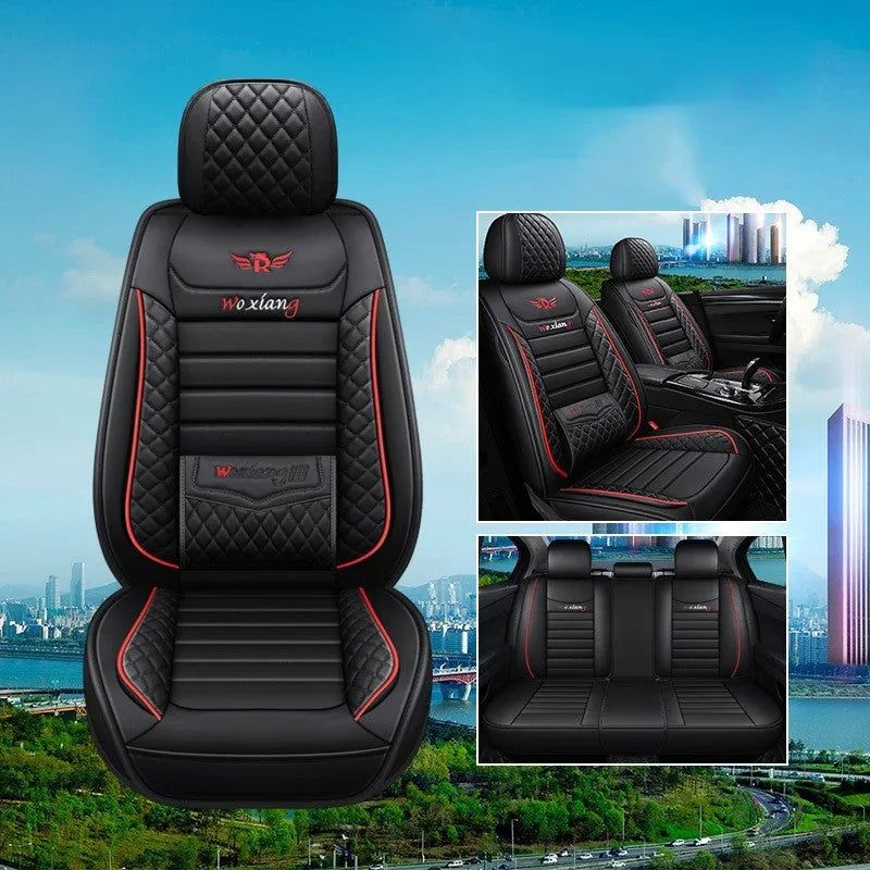 Red leather car seat cushion with high-elasticity sponge filler on a car seat.