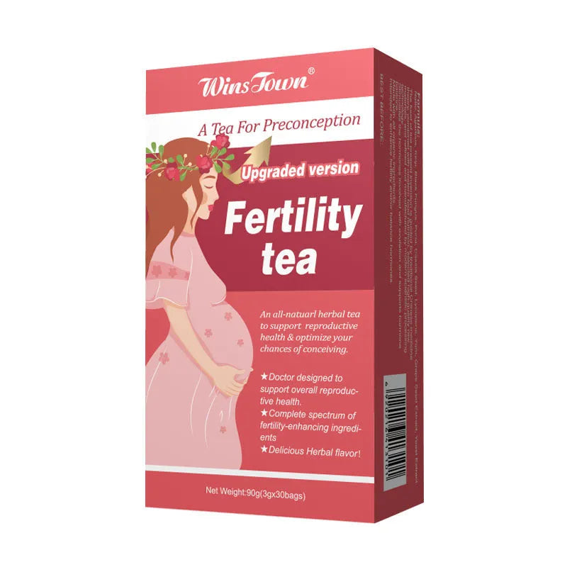 Fertility tea boxes containing 3x30 individual herbal tea bags for natural reproductive wellness support