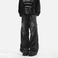 Men's American washed cotton pleated straight loose sweatpants in black with elastic waist