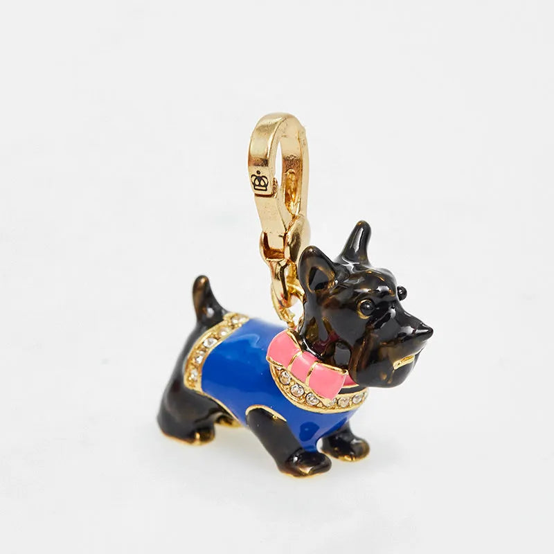 Gold plated brass enamel glaze crown pendant featuring a three-dimensional Schnauzer puppy design with 80cm chain
