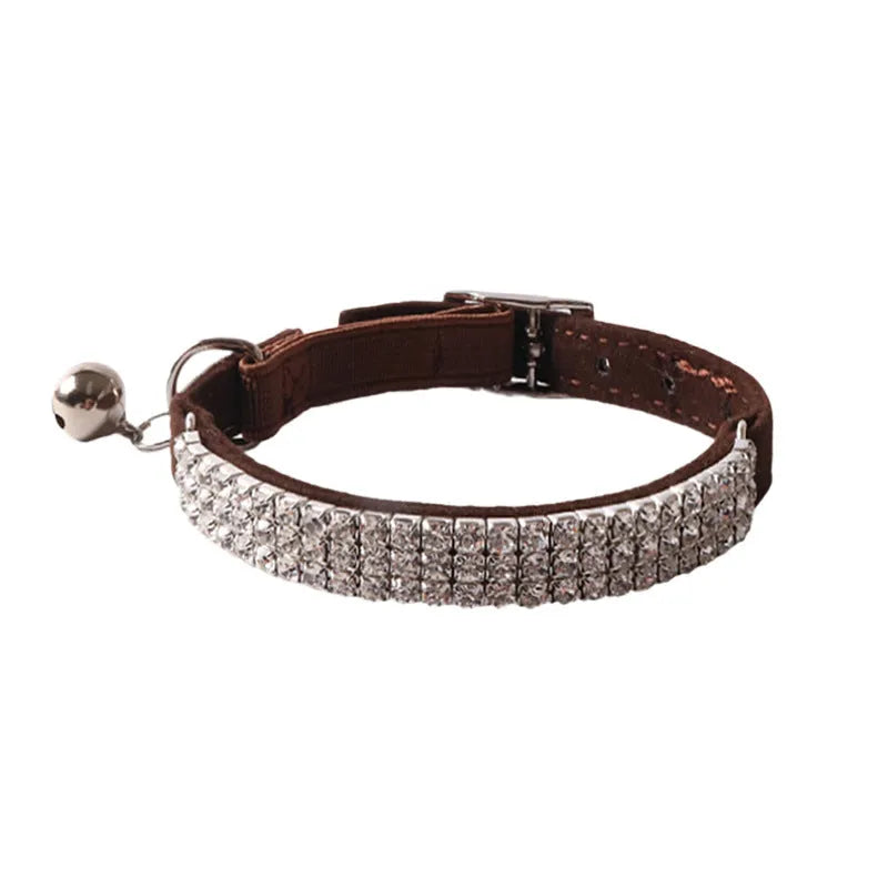 Flocking material cat collar with gang drill design and elastic buckle in six colour options