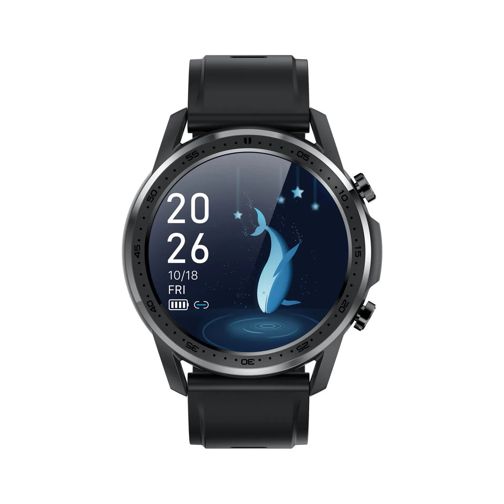 Youth2 Body Temperature Smart Bracelet in black or grey with 1.3-inch touchscreen on wrist.