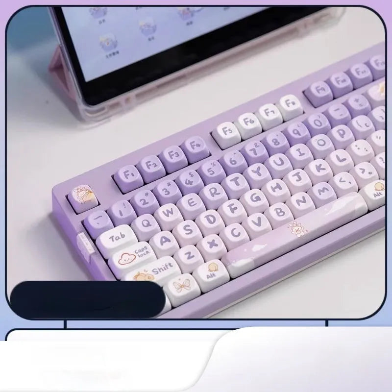 PBT gradient purple rabbit design key caps for mechanical keyboards with sublimation printing