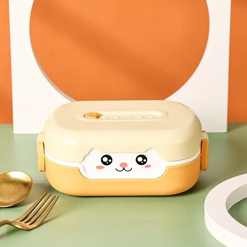 Square divided plastic lunch box with cartoon design in three colour options