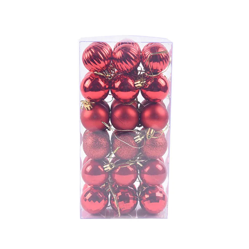 36 Christmas colour balls in whole box set, 4cm diameter, assorted colours for tree decoration