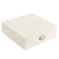 Red and white minimalist PU leather jewellery storage box for necklaces and rings, 21cm diameter.
