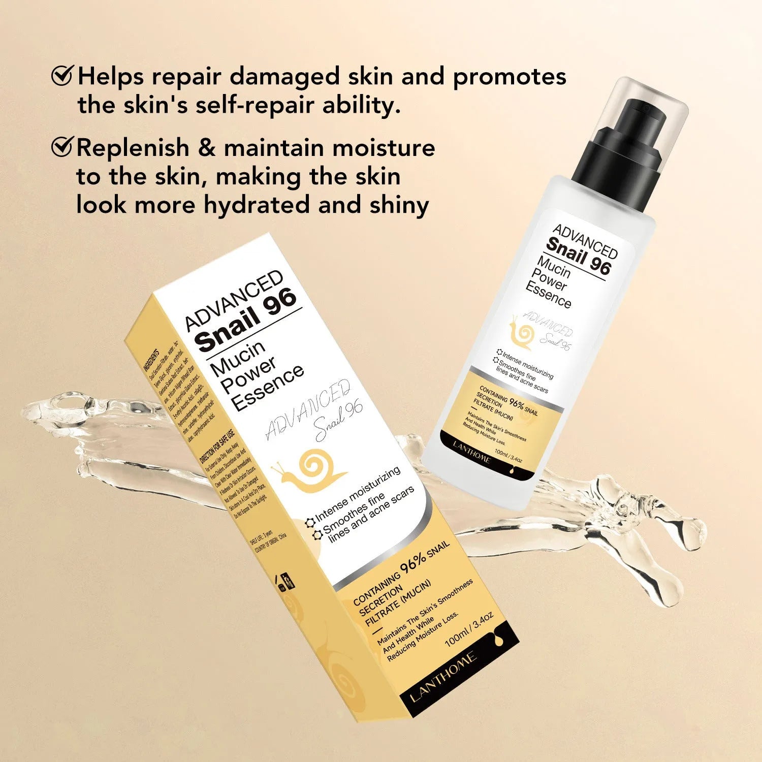100ml snail serum facial care product in bottle for home skincare routines