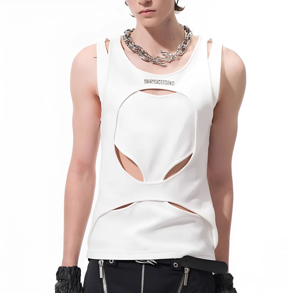 Men's hollow thread sleeveless waistcoat vest in black and white colours
