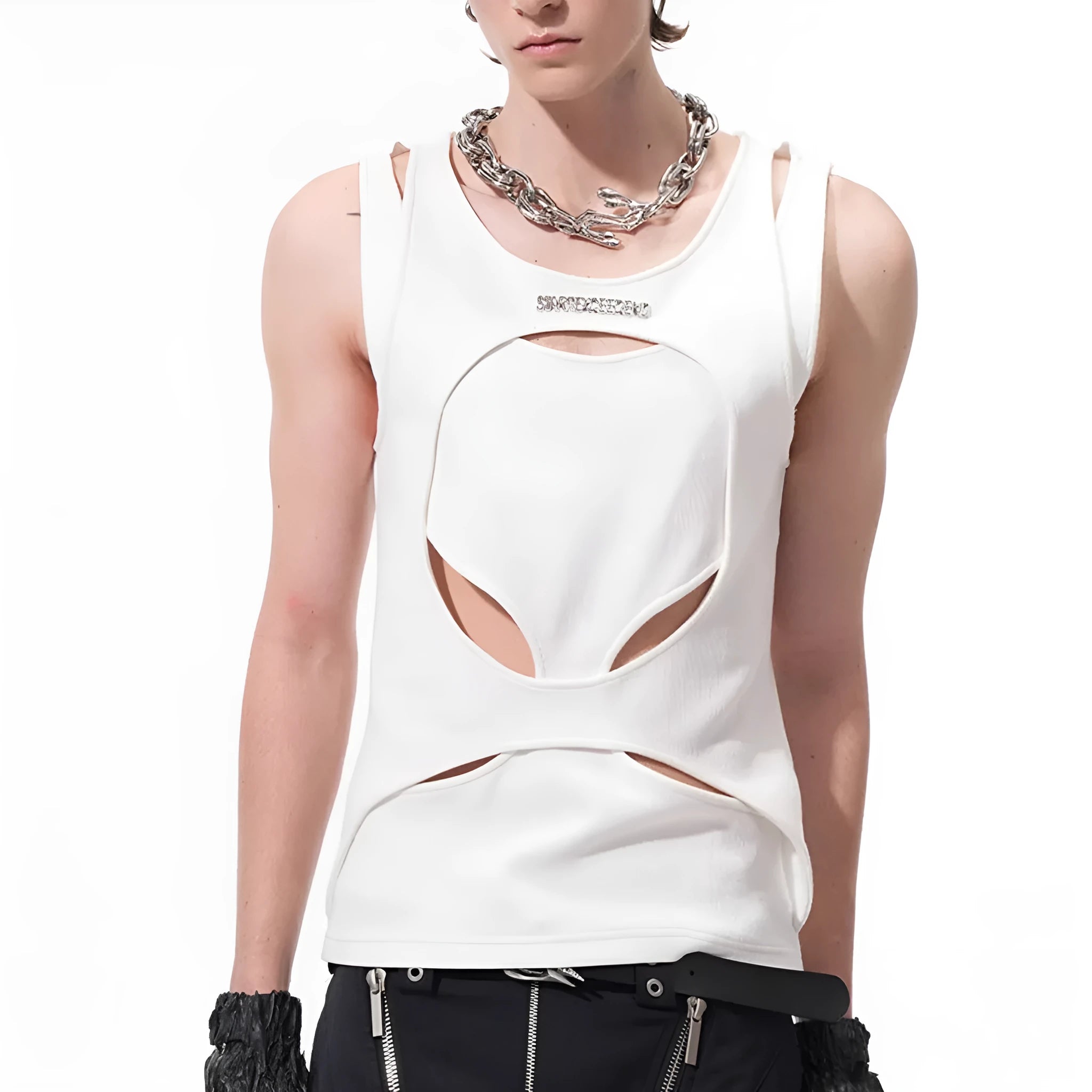Men's hollow thread sleeveless waistcoat vest in black and white colours