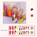 Wear Armour medium almond frosted nail stickers showing four designs: colourful leaves, leopard print, macarons, and plating.