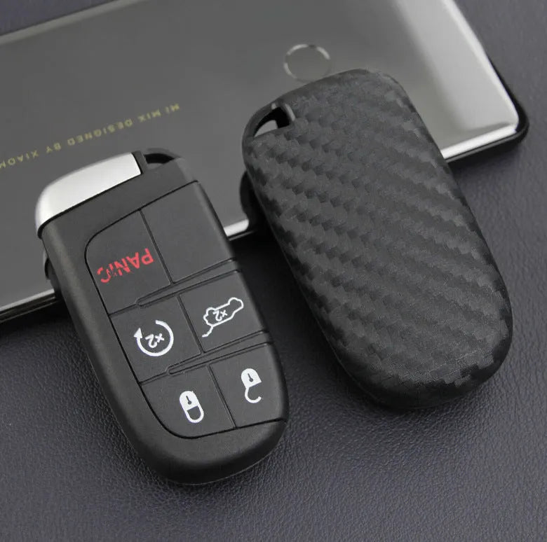 Carbon fibre silicone car key case for Dodge Chrysler Fiat remote key protection