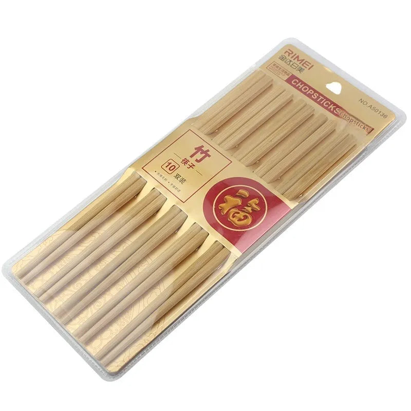Ten pairs of bamboo chopsticks with solid colour and simple design for kitchen dining