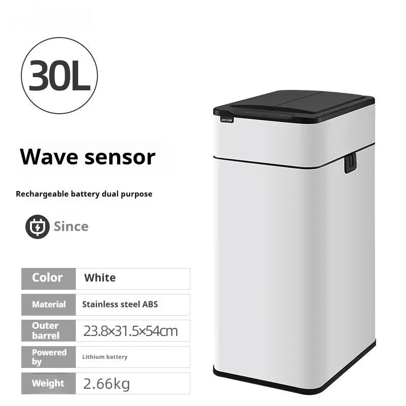 Stainless steel inductive smart ashbin with square shape and touch-free lid.