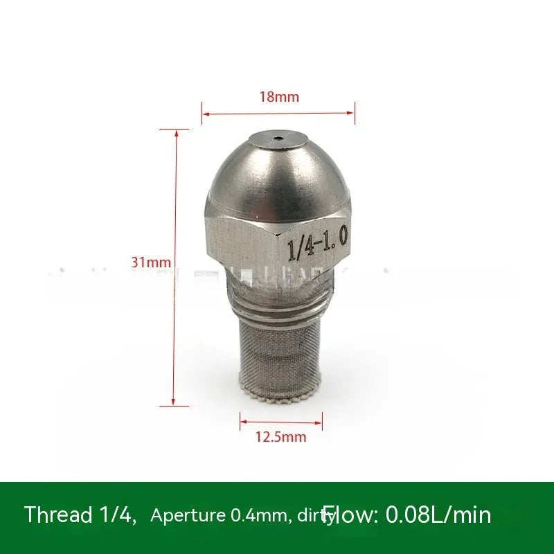304 stainless steel two-point spray nozzle with 1/4 inch thread and selectable aperture sizes for atomisation.